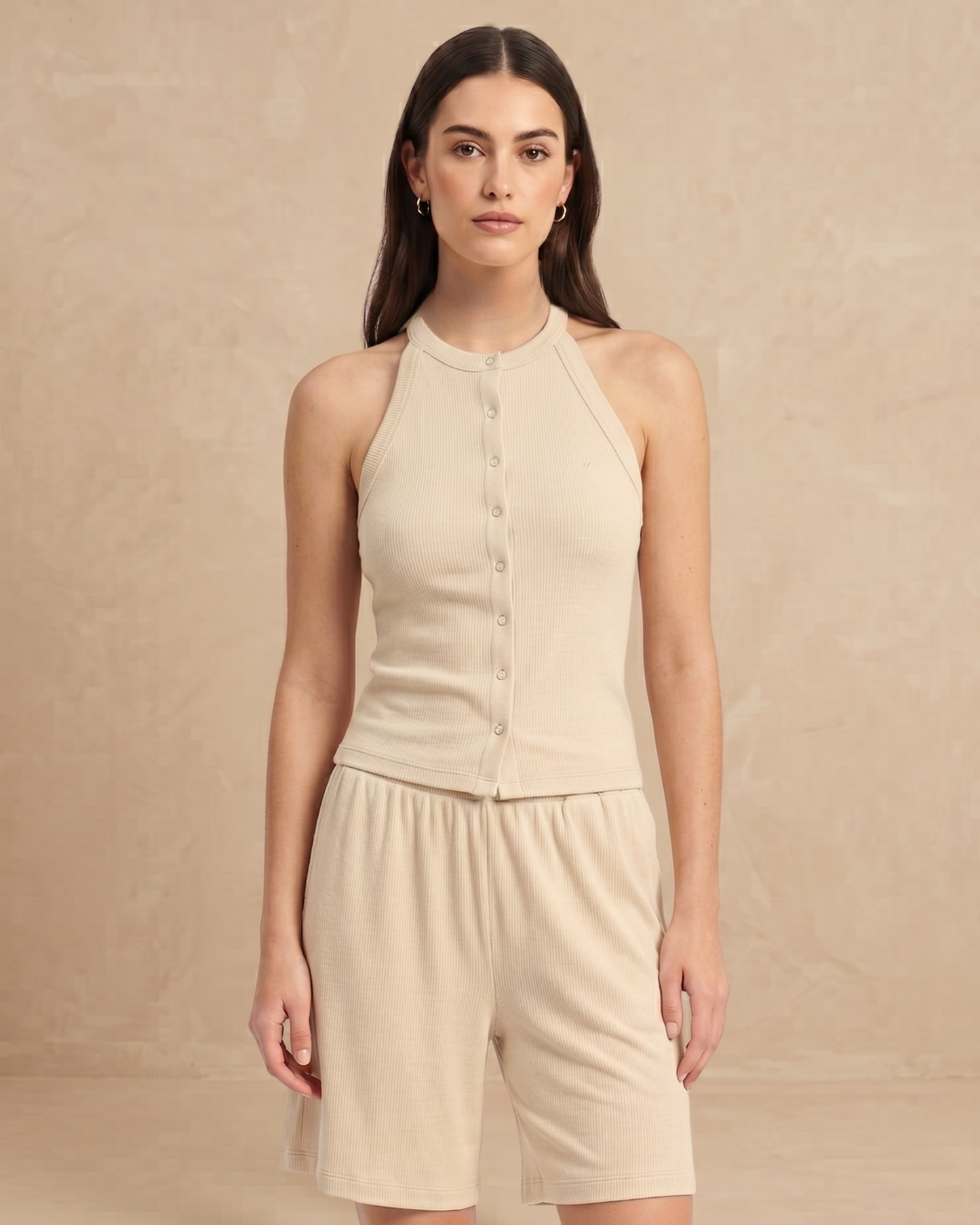 SIGNATURE HALTER SHORT SET & CHOLKA – CHAMPAGNE